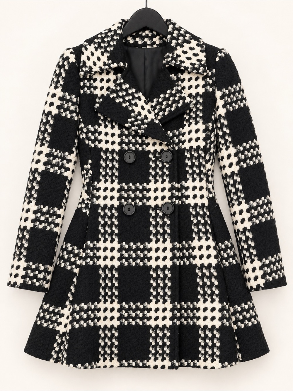 Via Spiga Black & Ivory Plaid Double-Breasted Trench Coat Size 4